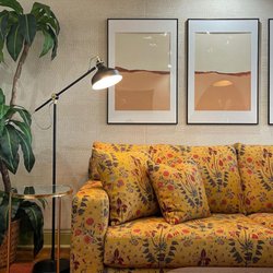 Aby's Upholstery - A sneak peak of our newly renovated showroom. We upholstered this sofa ourselves (;