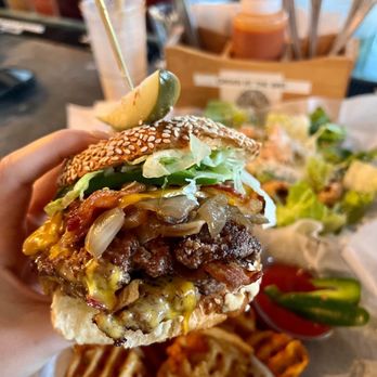 Lowlife Bar - Mother's Double Cheeseburger, Caesar Salad with shrimp - Bars Near Me - Folly Beach, South Carolina