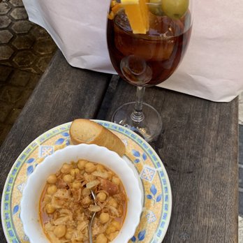 Bar Roberto - Chickpeas stewed with multiple types of sausage. A "Dressed" Vermouth made with Txantxillo from a barrel. - Pubs Near Me - Donostia, SS