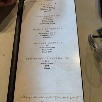 The Hemmingway Room - Cocktail menu - Tapas/Small Plates Near Me - Rochester, Michigan