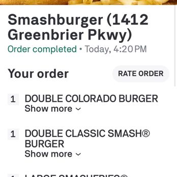 Smashburger - Receipt proof of purchase - Burgers Near Me - Chesapeake, Virginia