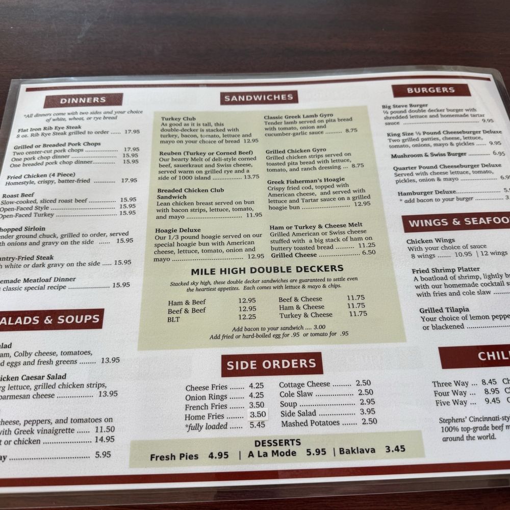 Stephens Old Village Restaurant - Menu - Dinner, Sandwiches, Burgers, Chili, Wings, Sides, Salads, Soups, Wings, Seafood - Diners Near Me - Cincinnati, Ohio Stephens Old Village Restaurant - Menu - Dinner, Sandwiches, Burgers, Chili, Wings, Sides, Salads, Soups, Wings, Seafood - Diners Near Me - Cincinnati, Ohio