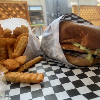 Sideshow Kitchen - Salmon burger and fries $15 - Burgers Near Me - Oakland, California Sideshow Kitchen - Salmon burger and fries $15 - Burgers Near Me - Oakland, California
