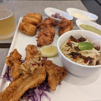 Rin-Tei - Rin Tei sampler appetizers with croquette, fried chicken, fried calamari, and papaya salad - Asian Fusion Near Me - San Mateo, California Rin-Tei - Rin Tei sampler appetizers with croquette, fried chicken, fried calamari, and papaya salad - Asian Fusion Near Me - San Mateo, California