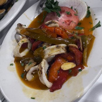 Lisbon Cafe Of Mineola - Grilled Calamari with Roasted Peppers and fresh Garlic - Portuguese Near Me - Mineola, New York