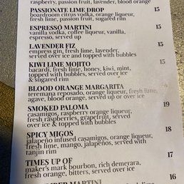 Cocktail menu Cocktail menu