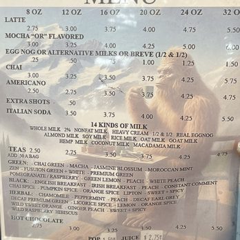 Espresso Chalet - coffee/tea menu - Coffee & Tea Near Me - Gold Bar, Washington