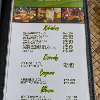 Pura Vida - Drink menu - Resorts Near Me - Dauin, NER