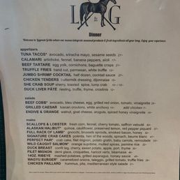 Dinner menu