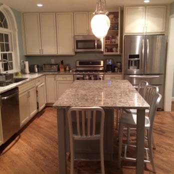 Reico Kitchen & Bath - Custom order island and countertop to accomodate seating for 4 and tall husband. Reico took care of it all! - General Contractors Near Me - Bethesda, Maryland Reico Kitchen & Bath - Custom order island and countertop to accomodate seating for 4 and tall husband. Reico took care of it all! - General Contractors Near Me - Bethesda, Maryland