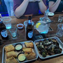 Philly cheesesteak eggrolls and brussel sprouts