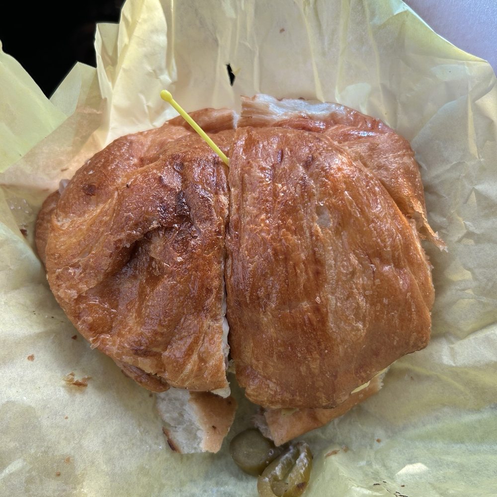 Paradise Donuts & Ice Cream - #7 ham, bacon, egg and cheese on a croissant, add cream cheese instead of mayo and add jalapeños for a total of $9.45 - Donuts Near Me - Modesto, California Paradise Donuts & Ice Cream - #7 ham, bacon, egg and cheese on a croissant, add cream cheese instead of mayo and add jalapeños for a total of $9.45 - Donuts Near Me - Modesto, California
