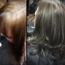 Mels Hair Services - Gray transitioning . Highlight lowlight , cut and style