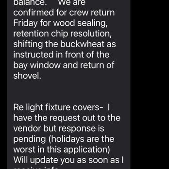 The Standard Design Group Nurseries - Text from project manager, requesting final payment and assuring these items would be complete completed - Nurseries & Gardening Near Me - Pasadena, California