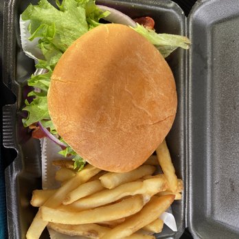 The Point Grill & Bar - Bacon Cheeseburger with BBQ on the side with french fries - Salad Near Me - Columbiana, Alabama The Point Grill & Bar - Bacon Cheeseburger with BBQ on the side with french fries - Salad Near Me - Columbiana, Alabama