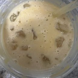 Mango Smoothie wasn't blended properly. This is ice at the top of my cup. There was no line, not busy, not sure what the rush was for. Mango Smoothie wasn't blended properly. This is ice at the top of my cup. There was no line, not busy, not sure what the rush was for.