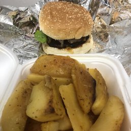 Mama double burger and potato wedges Mama double burger and potato wedges