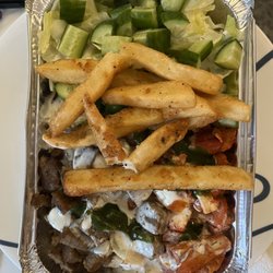 Shah's Halal Food - Combo platter (cucumbers added myself)