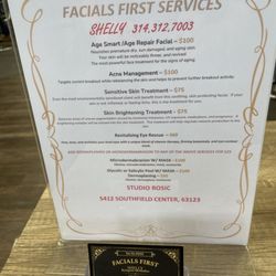 Studio Rosic - Facial menu