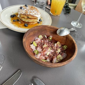 The Peacock - Delicious red snapper crudo and pancakes - Mediterranean Near Me - Austin, Texas The Peacock - Delicious red snapper crudo and pancakes - Mediterranean Near Me - Austin, Texas