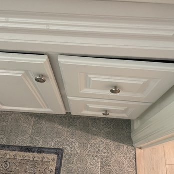 JGB Restoration - Crooked cabinet in the bathroom. Door and drawers won't close. - Damage Restoration Near Me - Huntington Beach, California