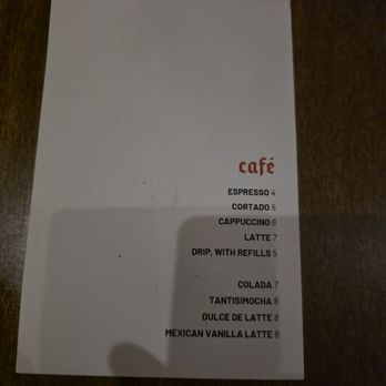 Tantisimo - Dessert Menu, side 2 - coffee - Pop-Up Restaurants Near Me - Nashville, Tennessee