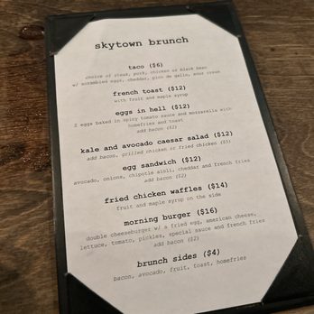 Skytown - bench menu - New American Near Me - Brooklyn, New York