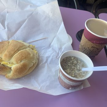 La Boulangerie - Breakfast sandwich with prepackaged oatmeal and a....cappuccino? - Bakeries Near Me - Stockton, California