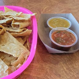Chips and salsa. The salsas were all delicious!