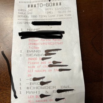 Bonefish Grill - Last nights order over 82.00 for poor quality food, missing food items and undercooked fish. Our takeout order. - Seafood Near Me - Cape Coral, Florida