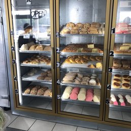 a display case full of donuts