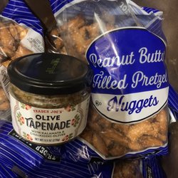 Trader Joe's - 2 favorite products from Trader Joe's. 16oz PB filled pretzels $2.49, olive tapenade $1.99- both quality products, price less than Costco.