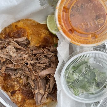 Tacos La Jefa - Birria taco beef with cilantro and onions and sauce. - Tacos Near Me - East St. Louis, Illinois Tacos La Jefa - Birria taco beef with cilantro and onions and sauce. - Tacos Near Me - East St. Louis, Illinois