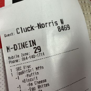 Chick-fil-A - The receipt still confidently addressed to "Cluck-Norris." - Salad Near Me - Taylors, South Carolina