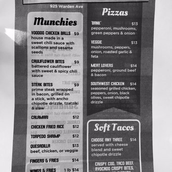 The Corner Bank - Paper Menu - Pool Halls Near Me - Toronto, Ontario