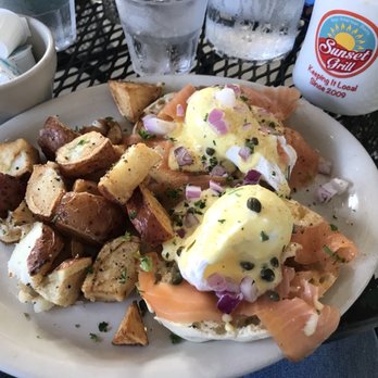 Sunset Grill - Salmon eggs Benedict...AMAZING! - American Near Me - Fredericksburg, Texas