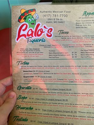 Menu photo 1 Lalo's Taqueria Joplin, MO Menu photo 1 Lalo's Taqueria Joplin, MO