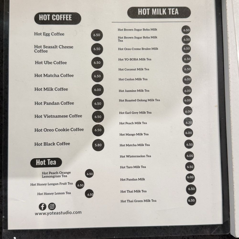 YOTEA - Hot Menu as of 2/11/25 - Bubble Tea Near Me - Rosemead, California YOTEA - Hot Menu as of 2/11/25 - Bubble Tea Near Me - Rosemead, California