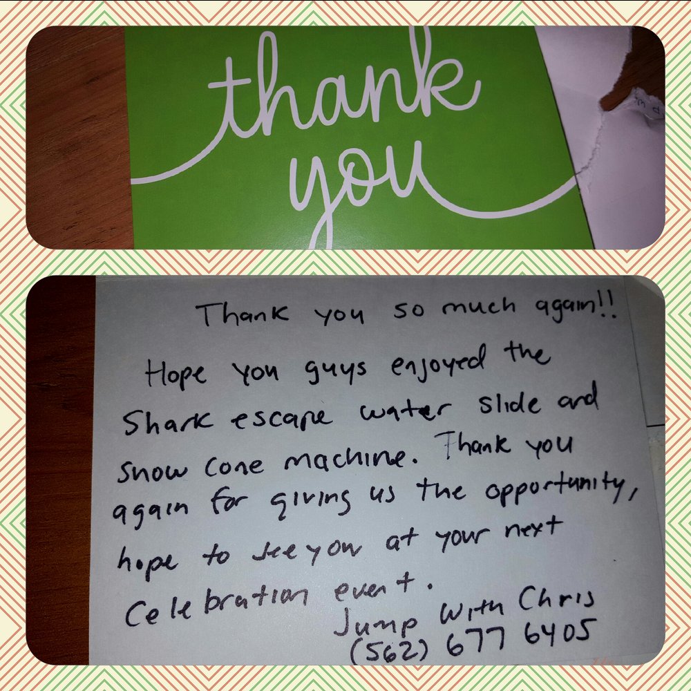 Jump With Chris - And they send Thank You Cards...  :) - Bounce House Rentals Near Me