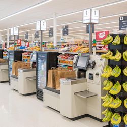 Stop & Shop - Row of checkout stations.