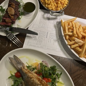 Coastal 15 - Sea Bass & Truffle Parmesan Fries, 8oz Certified Hanger Steak with Mac & Cheese - Southern Near Me - Savannah, Georgia