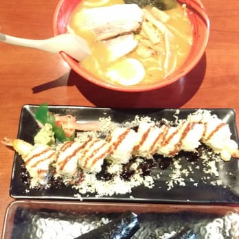 Teri Cafe - DBL crunch roll (2) spicy salmon hand rolls Spicy meso ramen - Ramen Near Me - Oceanside, California