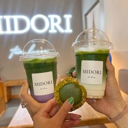 Midori Tea House - Iced Blueberry Matcha and iced white chocolate matcha