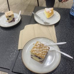 First Light Bakery & Cafe - Lemon blueberry coffee cake and cheesecake