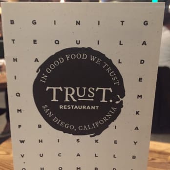 Trust - Bar Menu - New American Near Me - San Diego, California