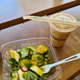 Green goddess salad and iced latte Green goddess salad and iced latte