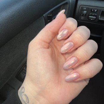 Today's Nails - Got sheer nude pink with chrome on top, photo with flash - Nail Salons Near Me - Santa Rosa, California
