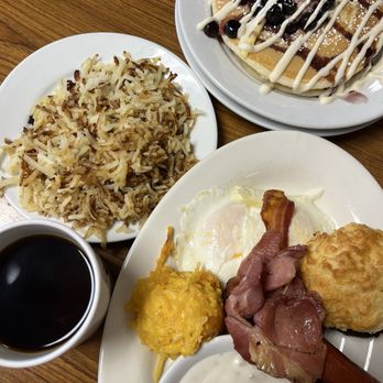 Smoky's Pancake Cabin - Big Dave's breakfast with upgraded pancakes (blueberry and cream cheesecake) and a side of hashbrowns. - Breakfast & Brunch Near Me - Pigeon Forge, Tennessee Smoky's Pancake Cabin - Big Dave's breakfast with upgraded pancakes (blueberry and cream cheesecake) and a side of hashbrowns. - Breakfast & Brunch Near Me - Pigeon Forge, Tennessee