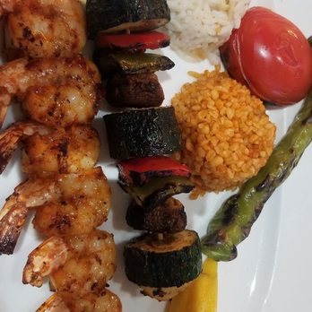 Saray Turkish Restaurant - Shrimp kebab with rice and vegetables - Turkish Near Me - West Haven, Connecticut Saray Turkish Restaurant - Shrimp kebab with rice and vegetables - Turkish Near Me - West Haven, Connecticut