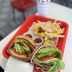 In-N-Out Burger - 2 Double-Double Burgers (~$6 each), Animal-Style Fries (~$4), Diet Coke (~$2)